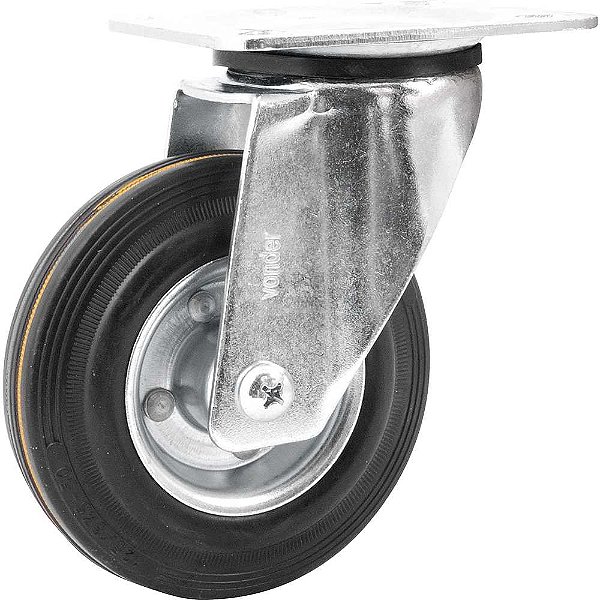 Rodízio giratório médio 5" de borracha preto VONDER