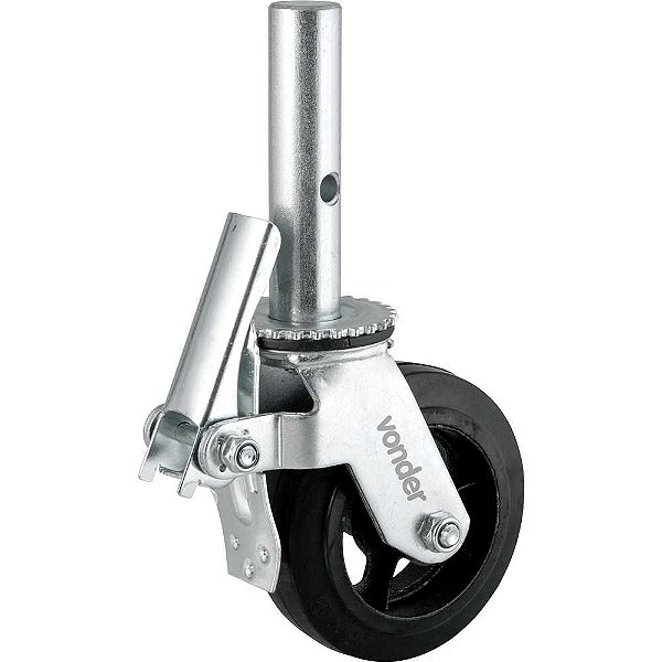 Rodízio para andaime roda em borracha 6" com espigão 35mm x 150mm e freio VONDER