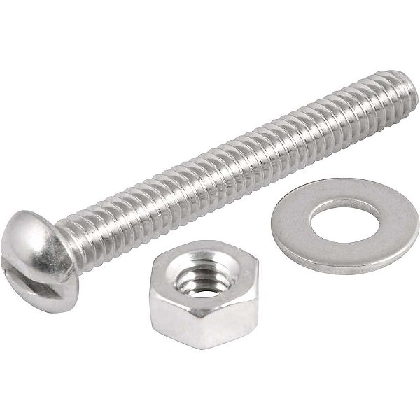 Parafuso máquina inox cabeça redonda 1/4" x 2" com porca e arruela lisa VONDER