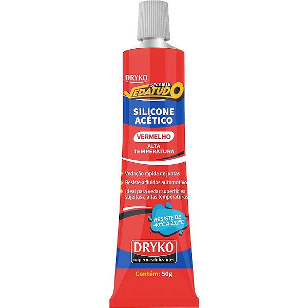 Borracha de silicone acético vermelho 50g para altas temperaturas 50VERM DRYKO