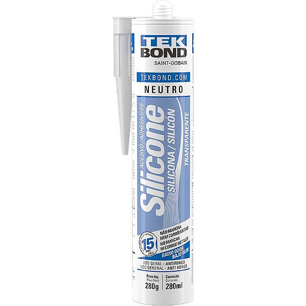 Borracha de silicone neutro transparente 280g TEKBOND