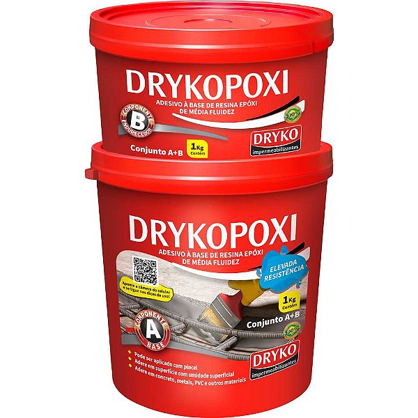 Adesivo estrutural a base de resina epóxi bicomponente 1kg DRYKOPOXI DRYKO