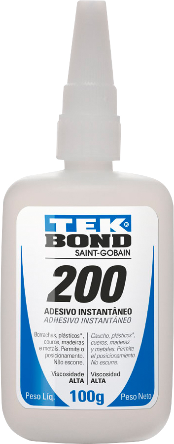 Adesivo instantâneo a base de cianoacrilato industrial transparente 100g colagem extraforte 200 TEKBOND