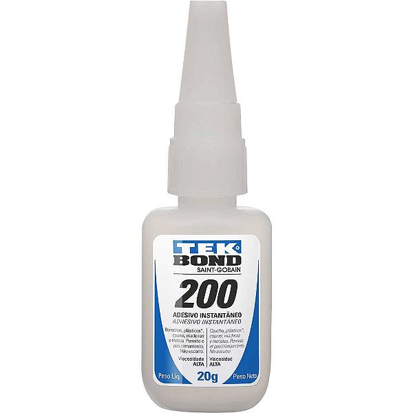 Adesivo instantâneo a base de cianoacrilato industrial transparente 20g colagem extraforte 200 TEKBOND