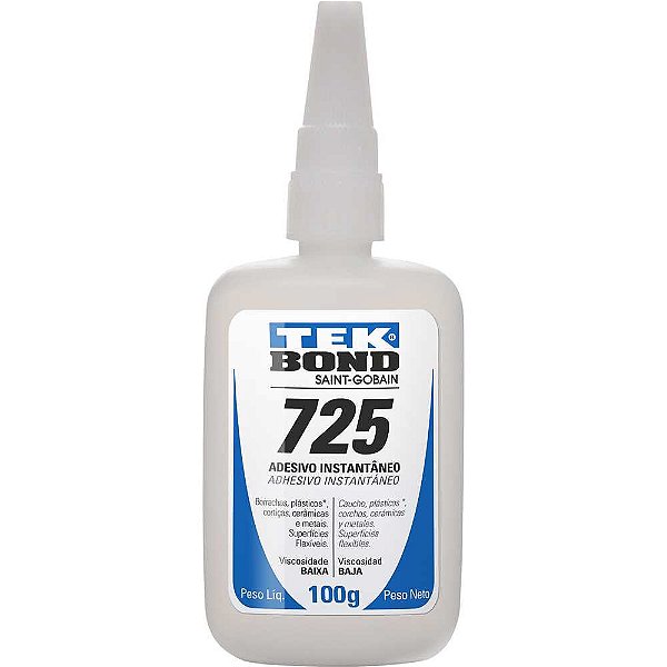 Adesivo instantâneo a base de cianoacrilato uso geral transparente 100g colagem extraforte 725 TEKBOND