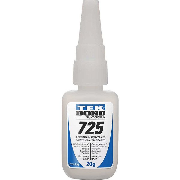 Adesivo instantâneo a base de cianoacrilato uso geral transparente 20g colagem extraforte 725 TEKBOND