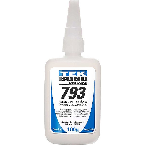 Adesivo instantâneo cianoacrilato industrial 793 100g TEKBOND