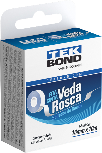 Fita veda-rosca 18mm x 10m branca em PTFE 21102001810 TEKBOND