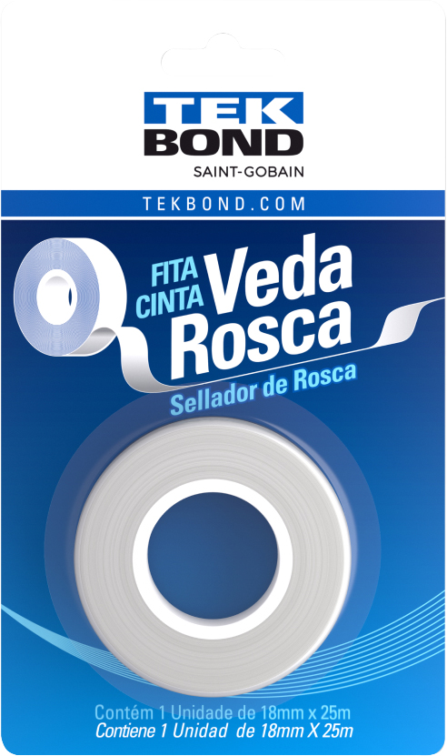 Fita veda-rosca 18mm x 25m branca em PTFE 21102001825 TEKBOND