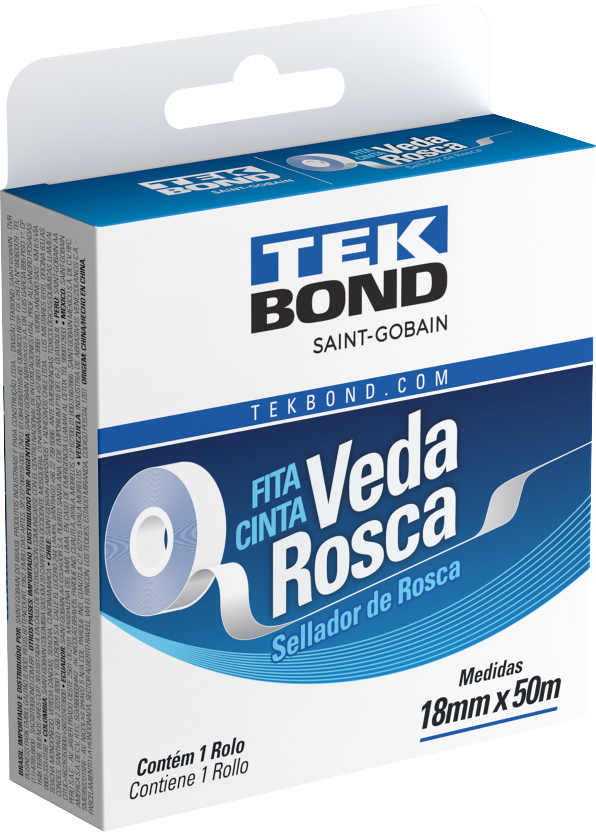 Fita veda-rosca 18mm x 50m branca em PTFE 21102001850 TEKBOND