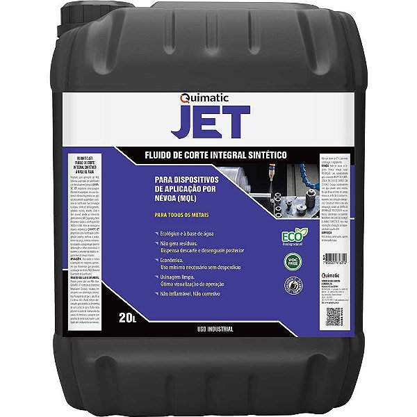 Fluido para corte 20 litros metais ferrosos aço inox e metal duro JET QJ3 QUIMATIC