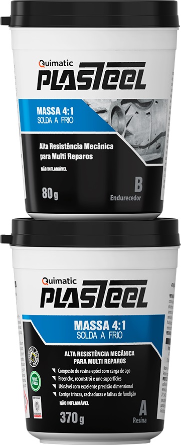 Composto epóxi bi-componente com carga metálica plastell 4:1 preto 450g QUIMATIC