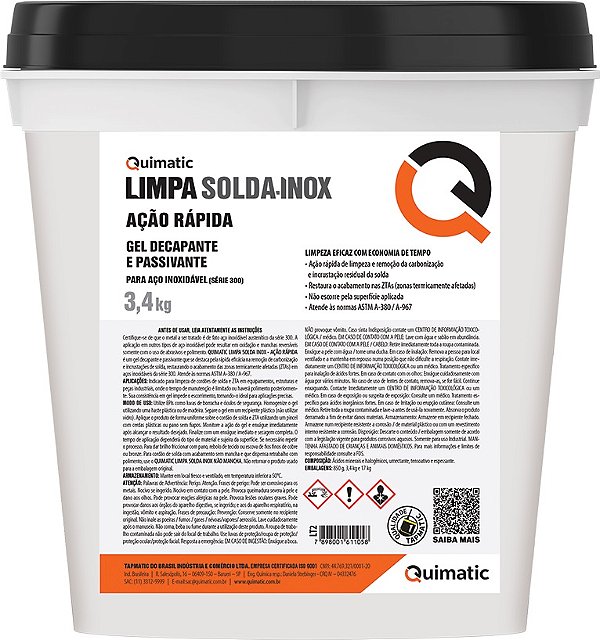 Gel limpa solda inox LT2 ação rapida QUIMATIC