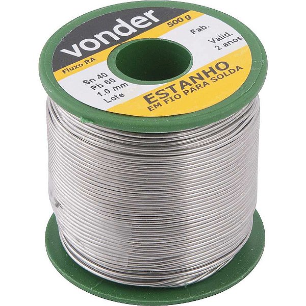Estanho em fio com fluxo 1,0mm 40 x 60,com 500 g,VONDER