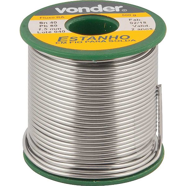 Estanho em fio com fluxo 1,5mm 40 x 60,com 500 g,VONDER