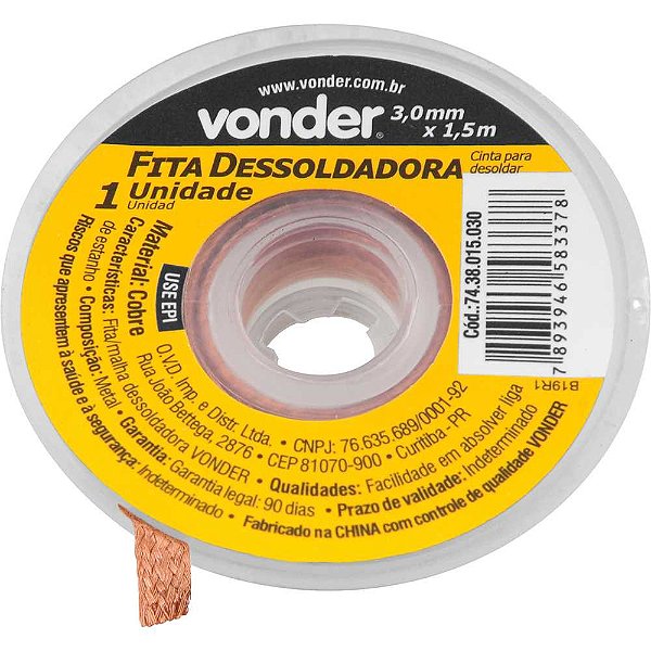 Fita malha dessoldadora 3,0mm x 1,5 m,VONDER