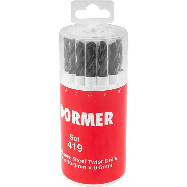 Jogo de brocas de aço rápido DIN 338 1,0mm a 10,0mm com 19 peças A100 DORMER
