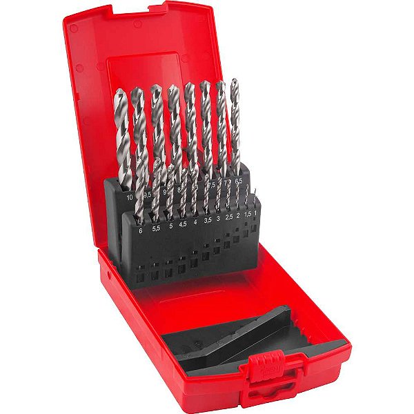 Jogo de brocas de aço rápido DIN 338 1,0mm a 10,0mm com 19 peças A114 DORMER