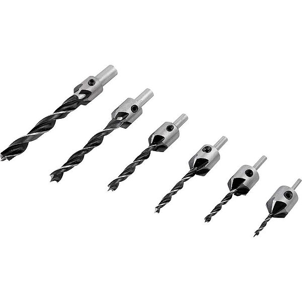 Jogo de brocas 3 pontas com escareador 3mm a 10mm jogo com 7 peças VONDER
