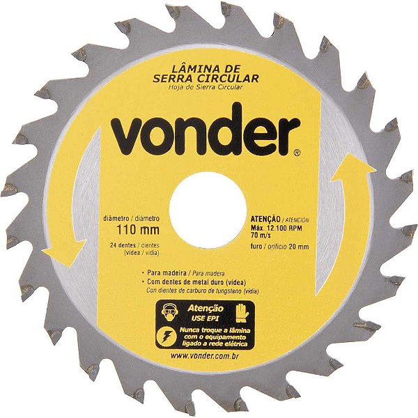 Jogo de lâminas de serra circular com dentes de metal duro/vídea 110mm x 20mm x 24 dentes VONDER