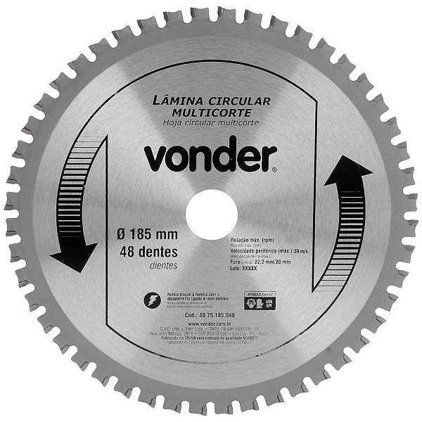 Lâmina circular multicorte 185mm x 48 dentes VONDER