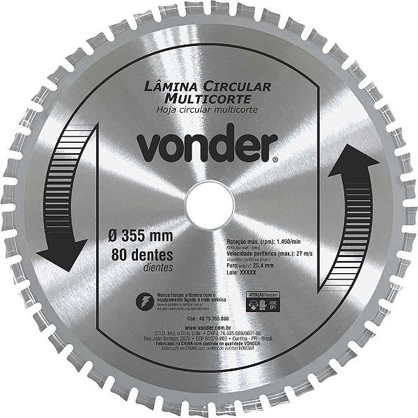 Lâmina circular multicorte 355mm x 80 dentes VONDER