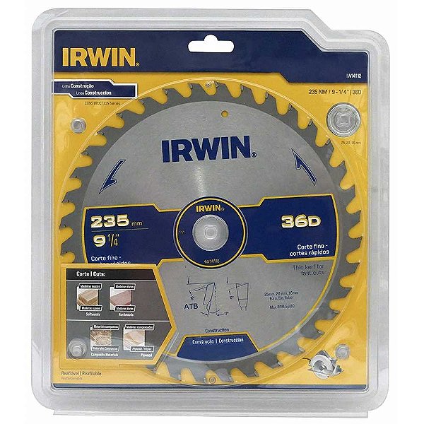 Lâmina de serra circular com dentes de metal duro 235mm x 25mm 36 dentes IW14112 IRWIN