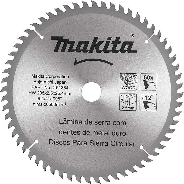 Lâmina de serra circular com dentes de metal duro 235mm x 25mm 60 dentes MAKITA