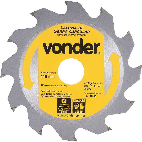 Lâmina de serra circular com dentes de metal duro/vídea 110mm x 20mm 12 dentes VONDER