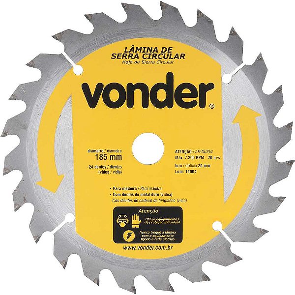 Lâmina de serra circular com dentes de metal duro/vídea 185mm x 20mm 24 dentes VONDER