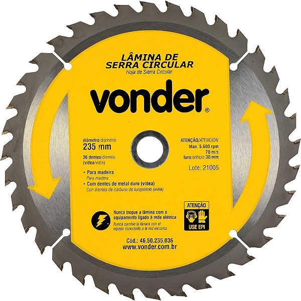 Lâmina de serra circular com dentes de metal duro/vídea 235mm x 30mm 36 dentes VONDER