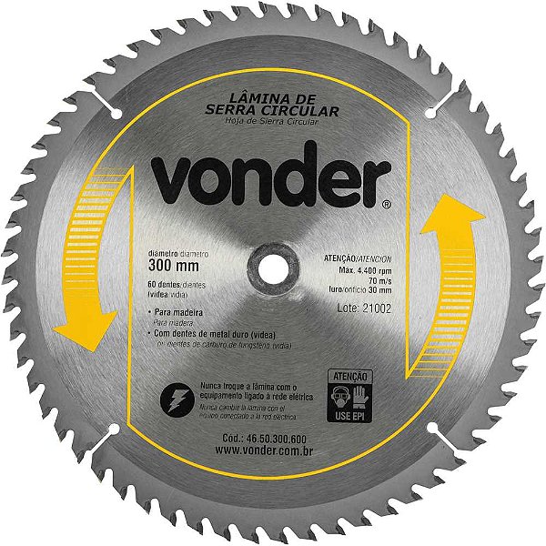 Lâmina de serra circular com dentes de metal duro/vídea 300mm x 30mm 60 dentes VONDER