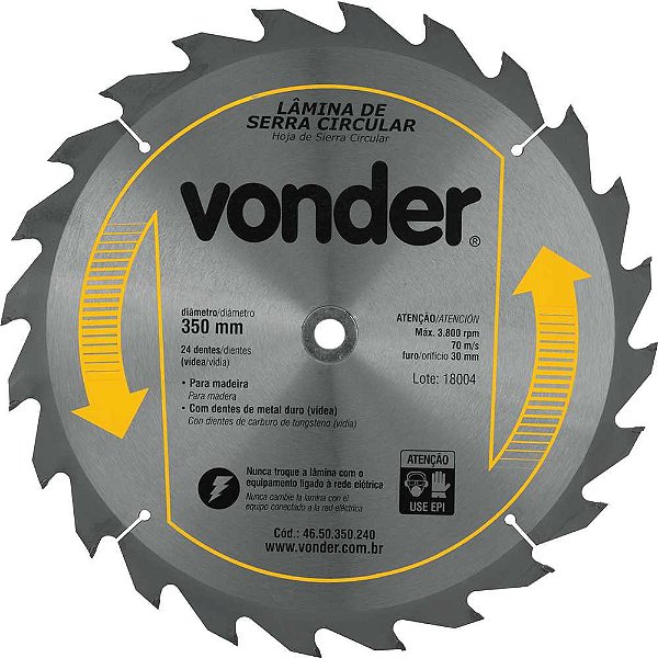 Lâmina de serra circular com dentes de metal duro/vídea 350mm x 30mm 24 dentes VONDER