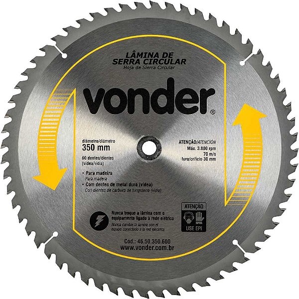 Lâmina de serra circular com dentes de metal duro/vídea 350mm x 30mm 60 dentes VONDER