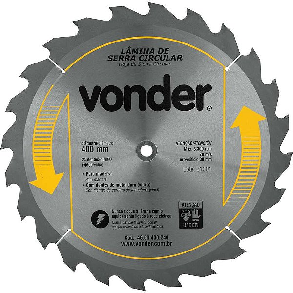 Lâmina de serra circular com dentes de metal duro/vídea 400mm x 30mm 24 dentes VONDER