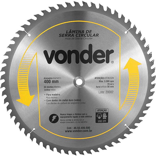 Lâmina de serra circular com dentes de metal duro/vídea 400mm x 30mm 60 dentes VONDER