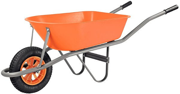 Carrinho de Mão Tramontina com Caçamba Funda Plástica Laranja 55 L Braço Metálico  e Pneu com Câmara