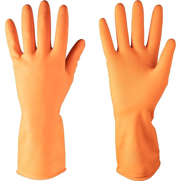 Luva de látex Tamanho G 32 centímetros cor laranja antiderrapante com forro IMBAT