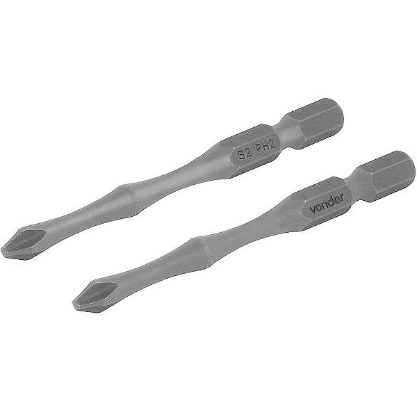 Bits/ponteiras phillips de torção S2 encaixe 1/4" nº2 1/4" x 75mm com 2 peças VONDER