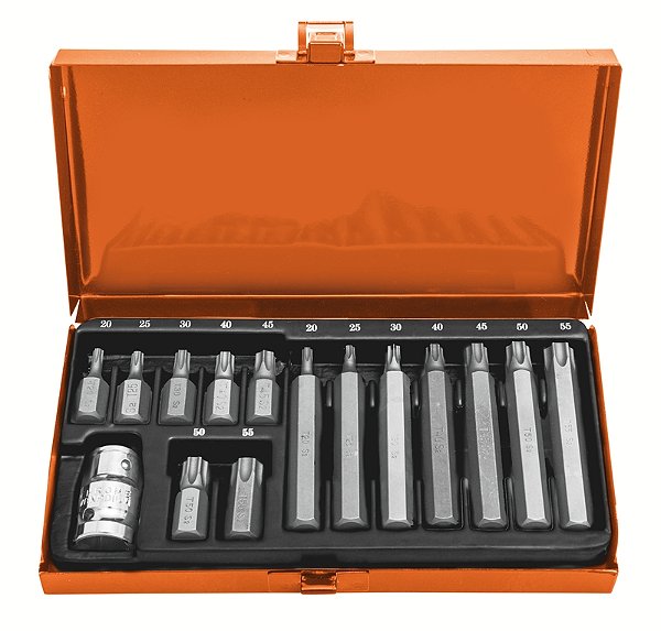 Jogo de Ponteiras Intercambiáveis Trafix Tramontina PRO - 15 Peças (T20 a T55)Adaptador de 1/2".
