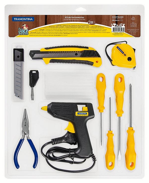 Kit de Ferramentas Tramontina com Pistola de Cola Quente Chaves de Fenda Trena Alicate Estilete Mini Chave de Fenda 28 peças