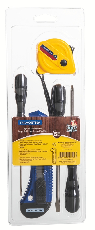 Kit de Ferramentas Tramontina com Trena Estilete e Chaves de Fenda para Uso Doméstico 5 Peças