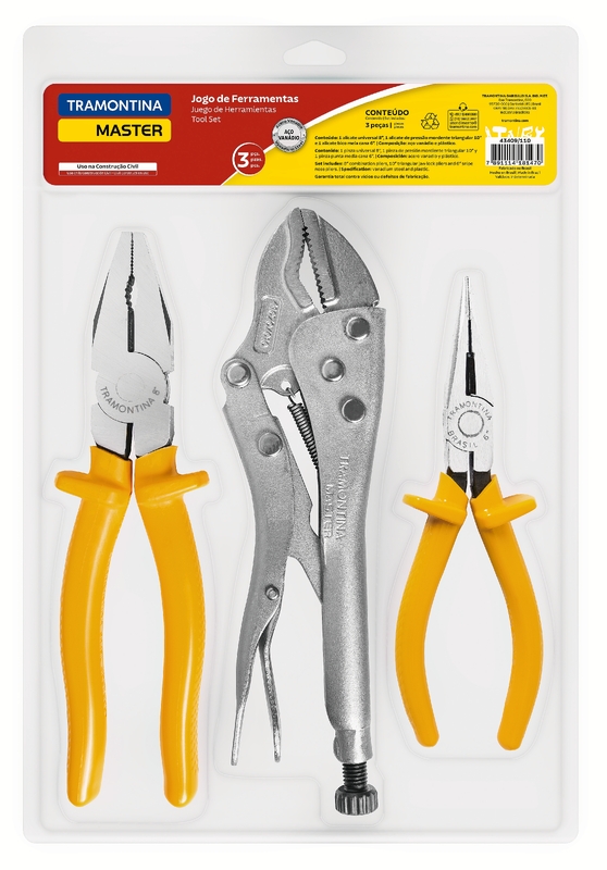 Kit de Ferramentas Tramontina MASTER com Alicate de Pressão 10" Alicate Universal 8" e Alicate Bico Meia Cana 6"