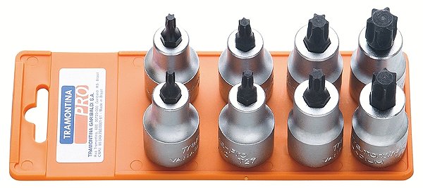 Jogo de Soquetes 1/2" Ponta Trafix Tramontina PRO - 8 Peças (T20 a T60)
