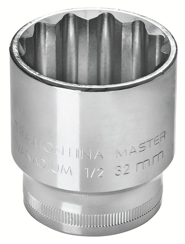 Soquete Estriado 30 mm encaixe 1/2" Tramontina MASTER em Aço Cromo Vanádio com Acabamento Cromado