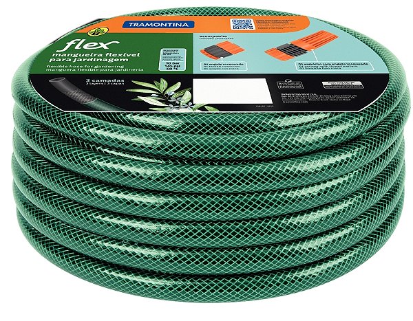 Mangueira Flex Tramontina Verde em PVC 3 Camadas 30 m com Engate Rosqueado e Esguicho