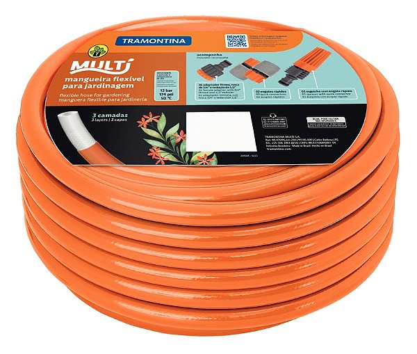 Mangueira Multi 1/2" Tramontina Laranja em PVC 3 Camadas 10 m com Engates Rápidos e Esguicho