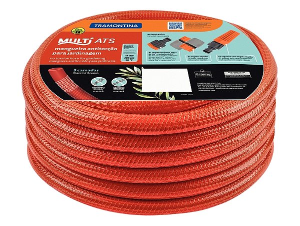 Mangueira Antitorção Multi ATS 1/2" Tramontina para Jardim em PVC 3 Camadas 20 m com Engates Rápidos e Esguicho