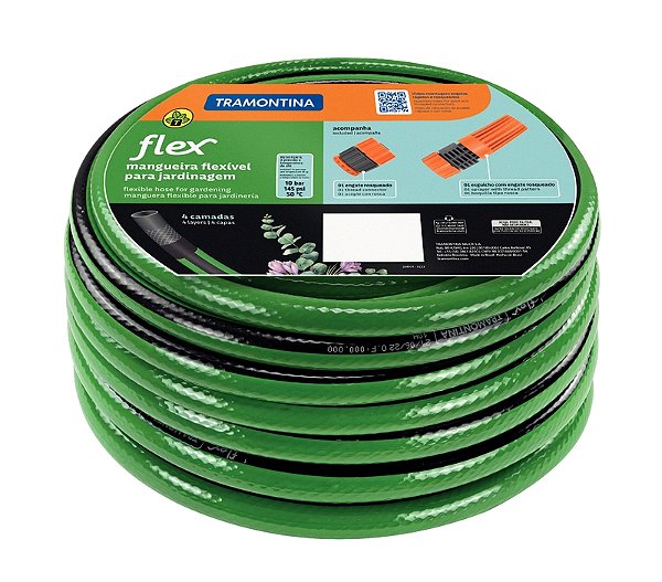 Mangueira Flex para Jardim Tramontina Verde com Faixa Preta em PVC 4 Camadas 30 m com Engate Rosqueado e Esguicho