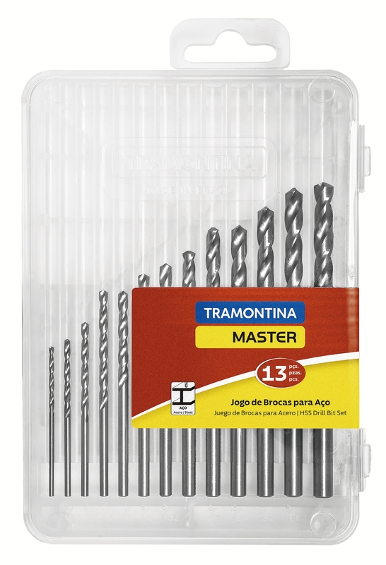 Jogo de Brocas HSS para Aço Tramontina MASTER - 13 Peças em Polegadas (Contém brocas de 1/16" a 1/4")